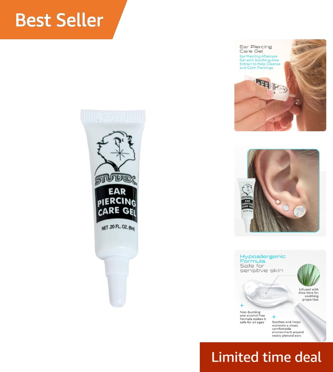 Soothing Ear Piercing Care Gel with Aloe Vera – 0.20 Fl Oz for All Skin Types