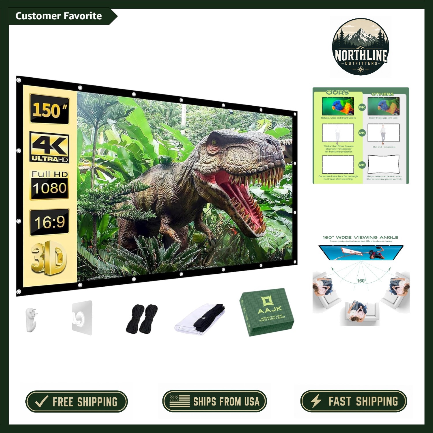 Foldable 150-Inch Projector Screen for Indoor & Outdoor - Double-Sided Use
