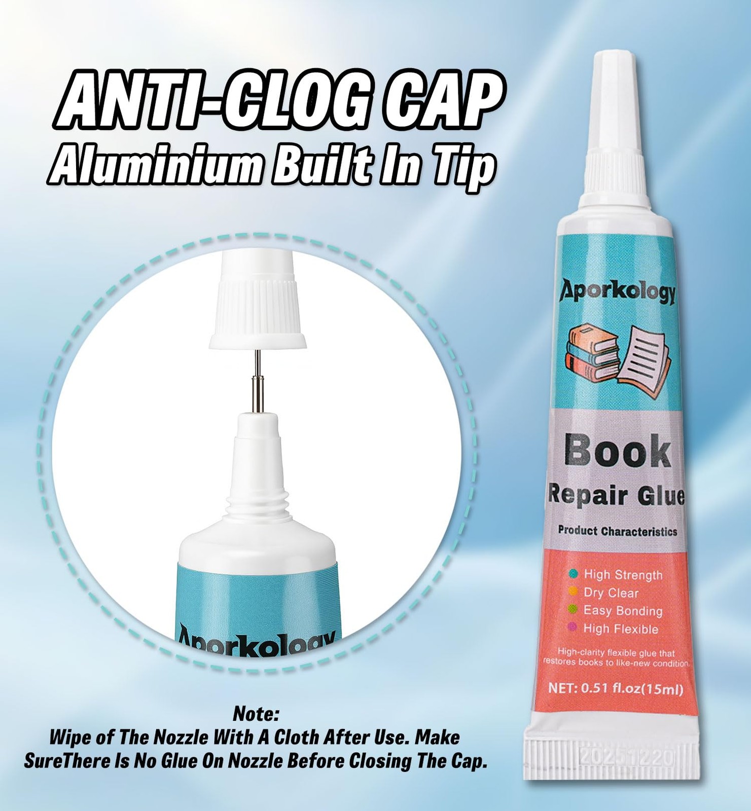 Aporkology Book Binding Repair Glue, Multi-Purpose Paper Craft 15ml*2, Clear
