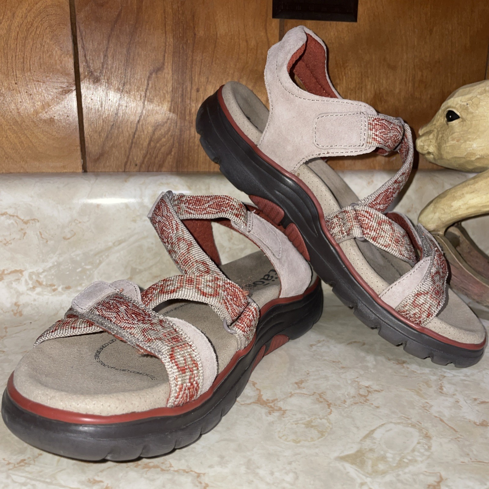 Taos Zen Sandals Tan & Burnt Orange 6 Strappy Comfort Sandal