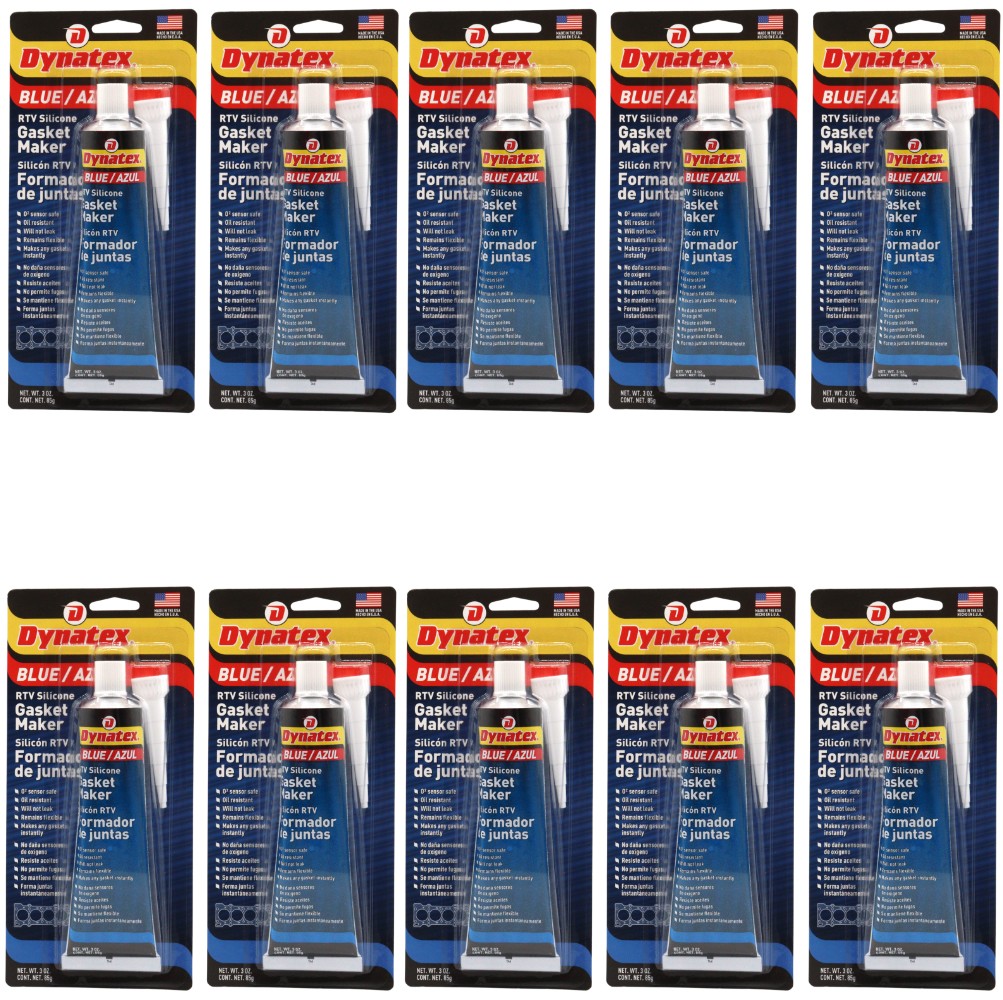 Dynatex Blue RTV Gasket Maker 13oz Tube Sensor Safe, Gear Oil Resistant(10-Pack)