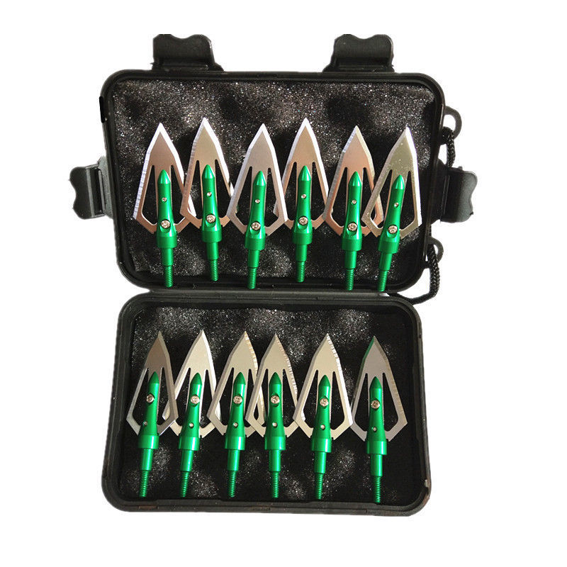 12Pcs Peeling Green Hunting Broadheads 100 Grain 0.9" Cut Archery Arrowheads Tip