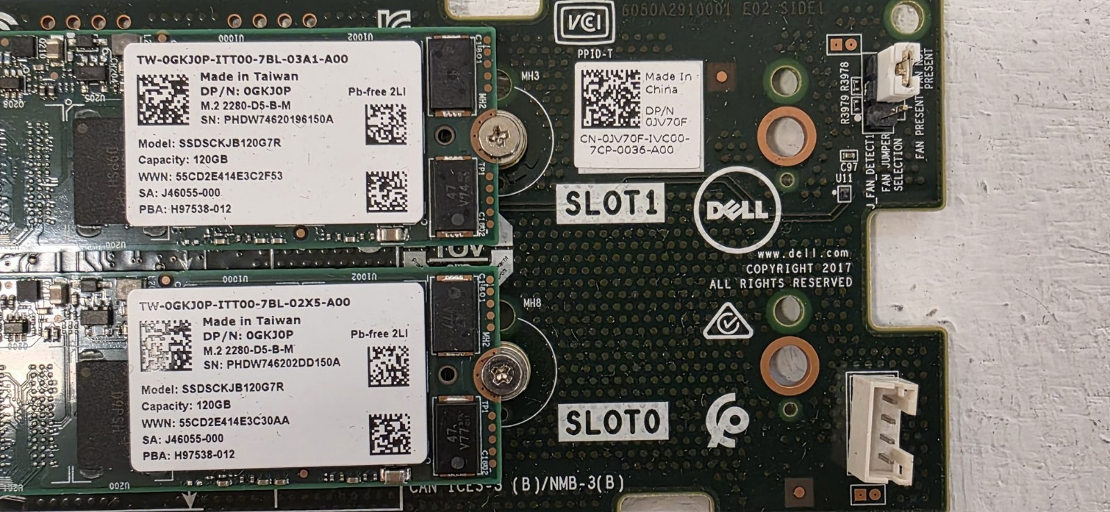 Dell Boss-S1 M.2 PCIe SSD Adapter Card w/2 x 120GB SSD P/N: 0JV70F 0GKJ0P Tested