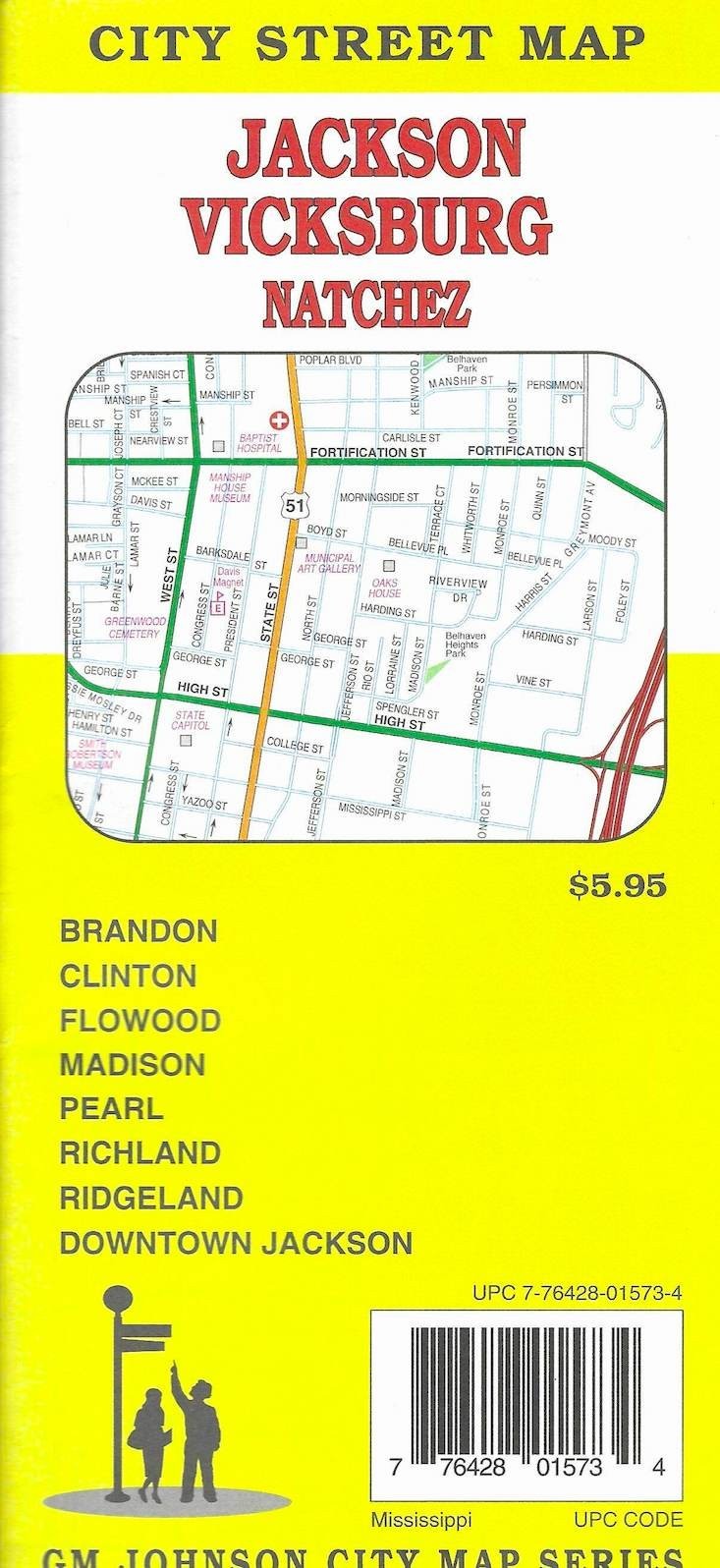 City Street Map of Jackson, Natchez, Vicksburg, Mississippi, by GMJ Maps