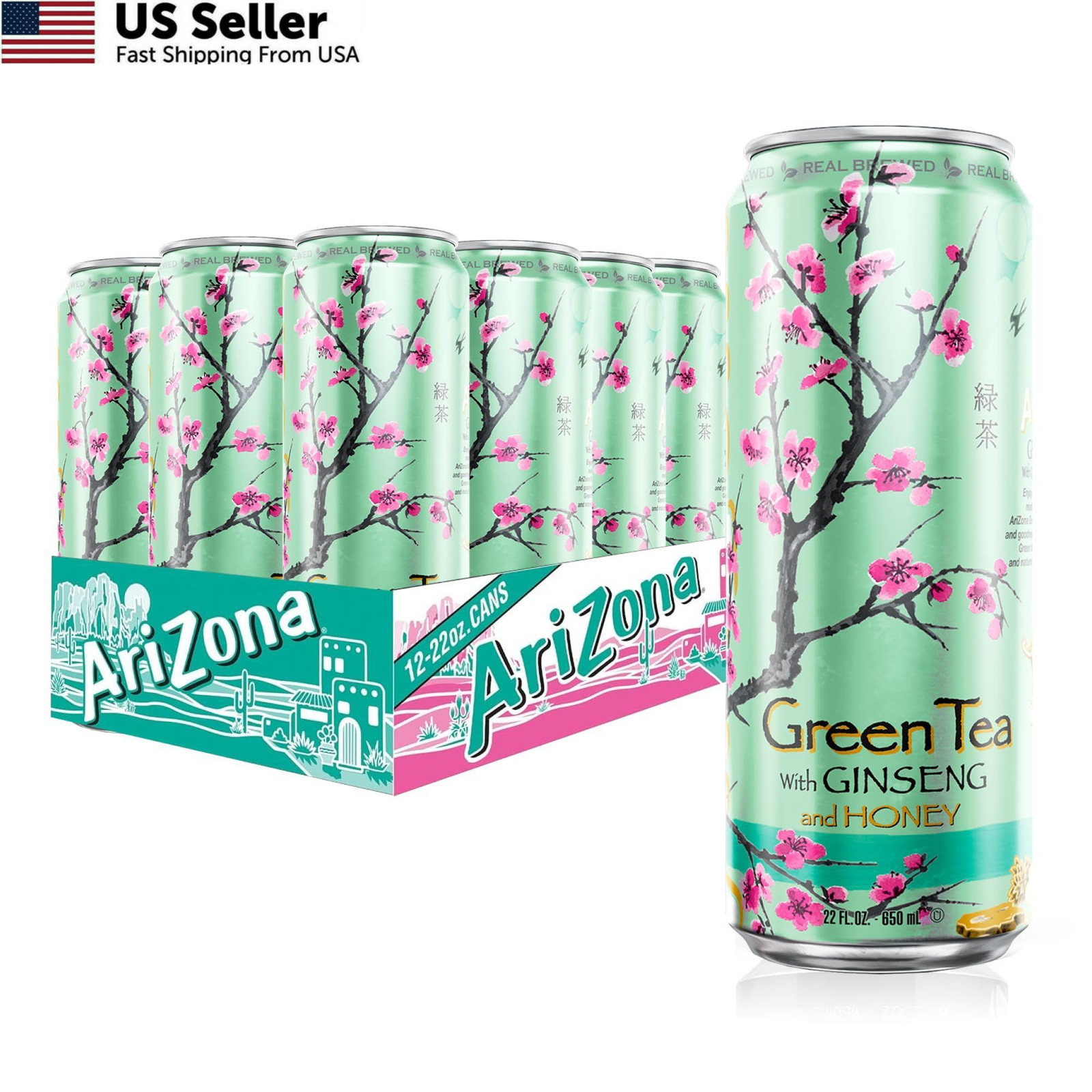 AriZona Green Tea with Ginseng and Honey - 22 Fl Oz (Pack of 12),