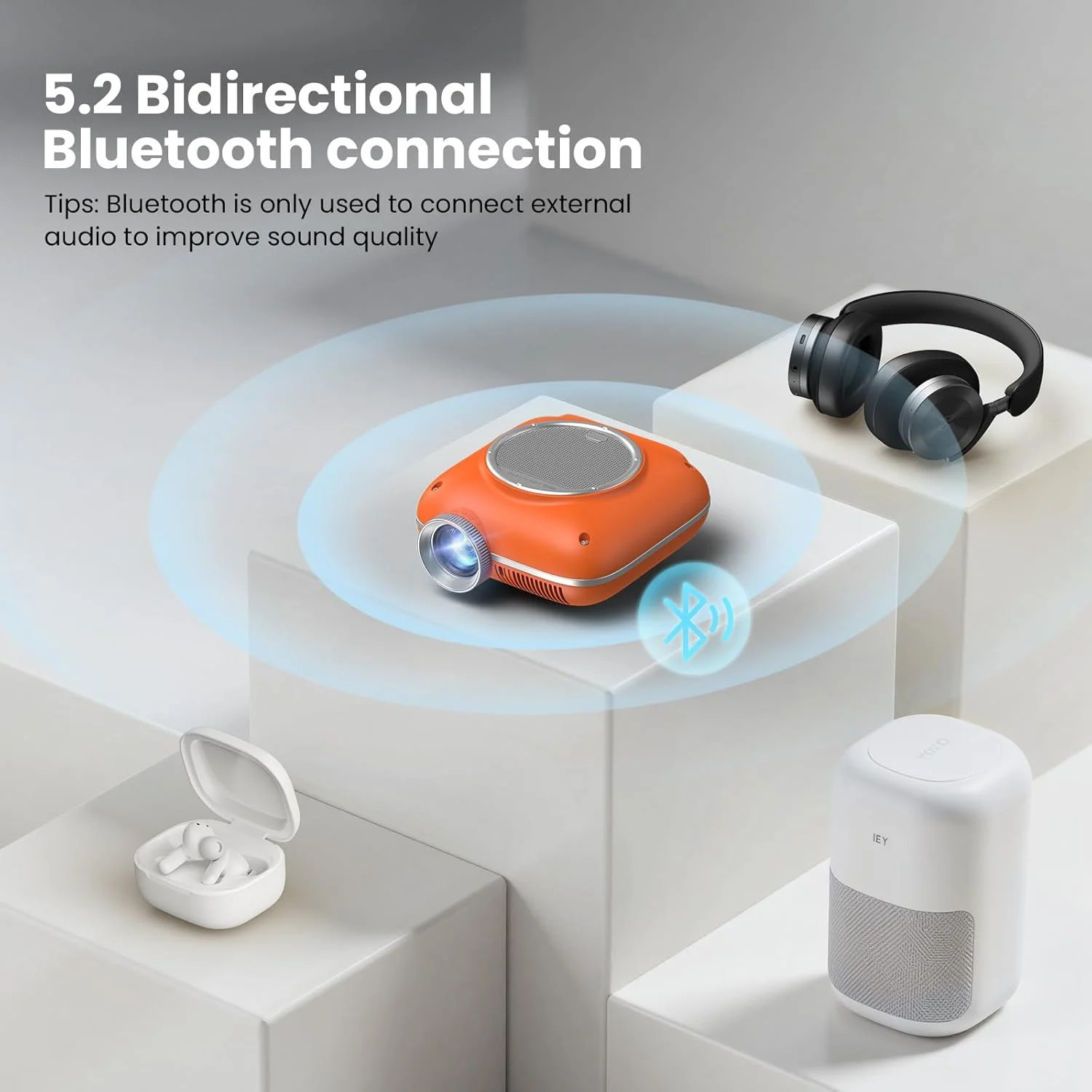 Orange,Mini Projector with Two -Way Bluetooth, Portable Projector, Support1080P