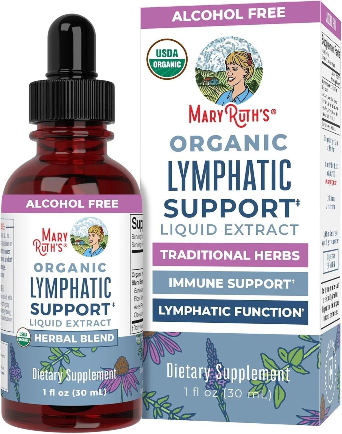 MaryRuth's Organic Lymphatic Support – Echinacea & Elderberry Drops – Vegan – 30