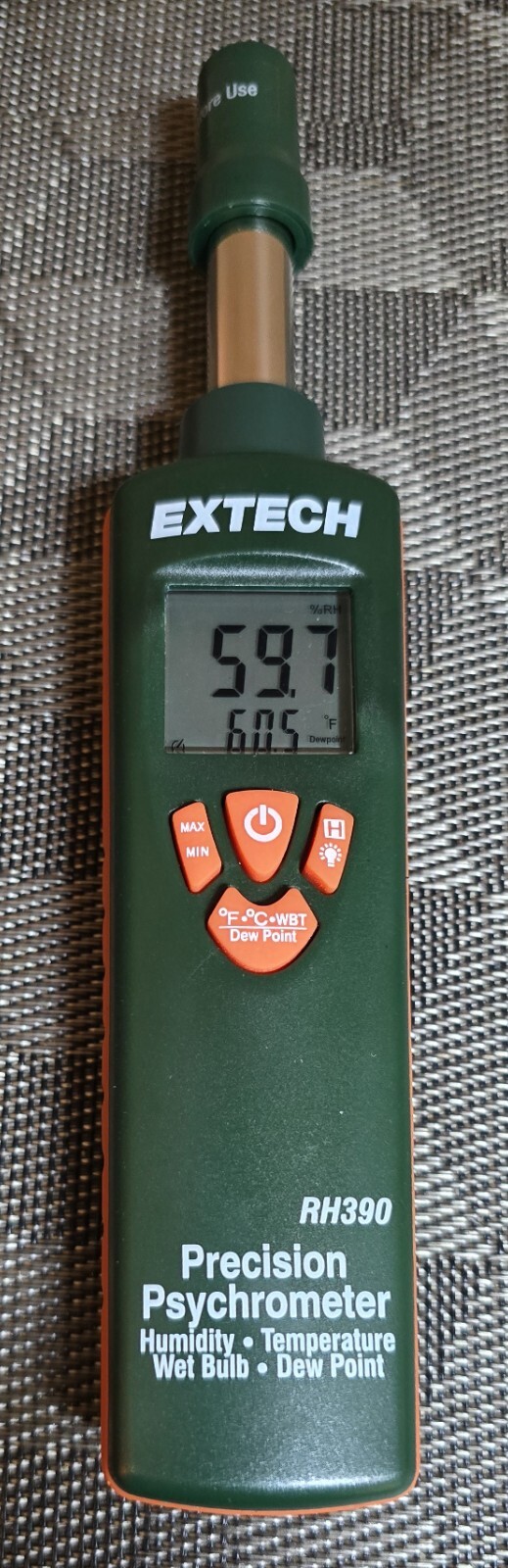 Extech Precision Psychrometer RH390 w/Case; Temp, Humidity, Dew Point, Wet Bulb
