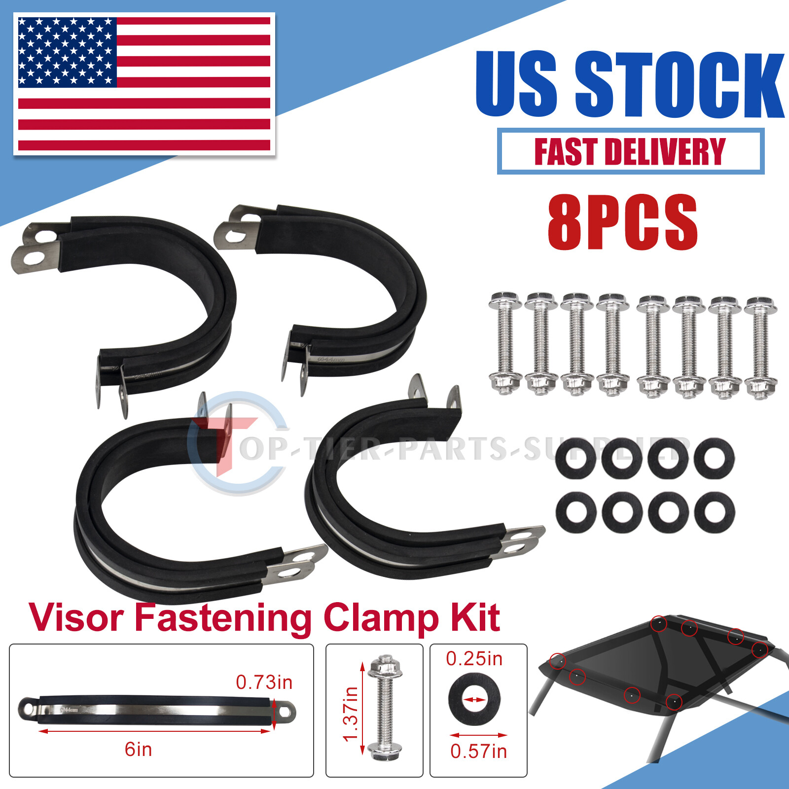 8-PCS 1.75" 1-3/4" Tube Roll Cage Clamp Quick Connect UTV ATV Windshield Roof