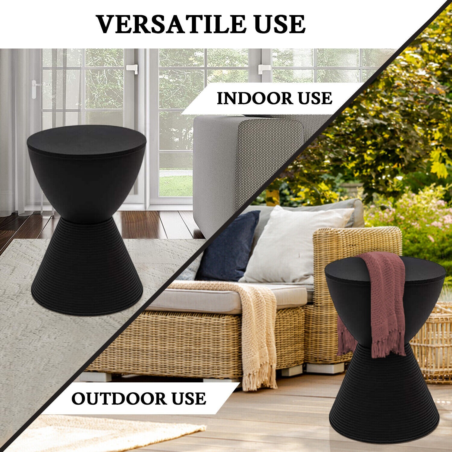LeisureMod Modern Round Boyd Side Table BS12BL (Black)
