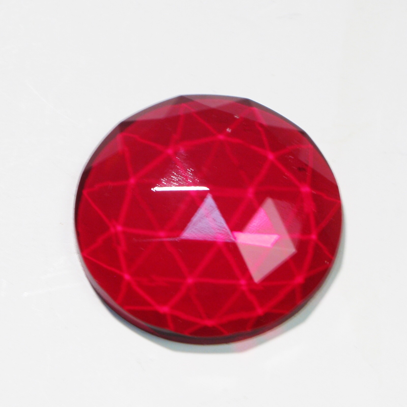 25 mm German Round Faceted Jewel for Stained Glass - Ruby Red