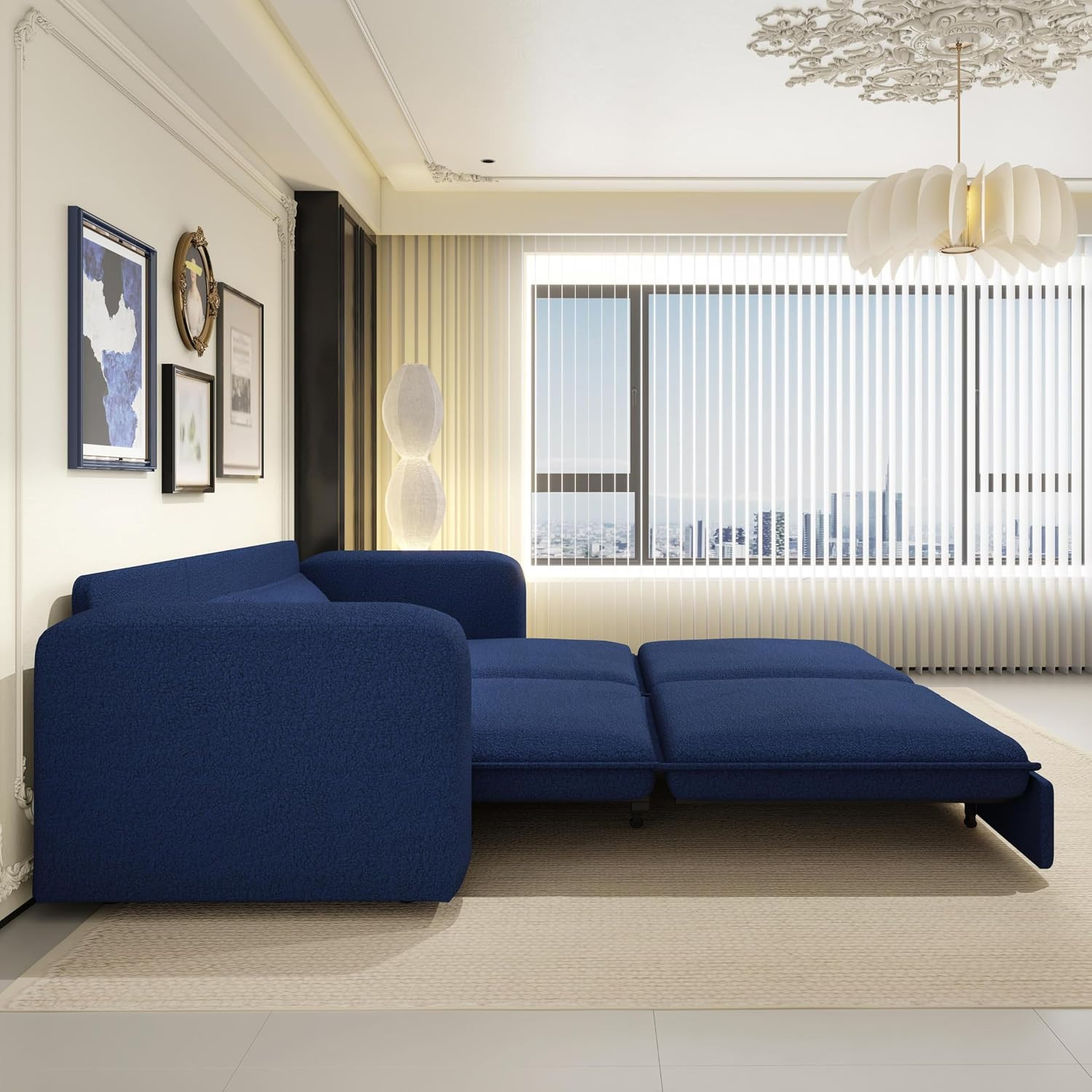 3 in 1 Convertible Pull Out Sleeper Sofa Couch Bed King Size,93" Oversized Recli