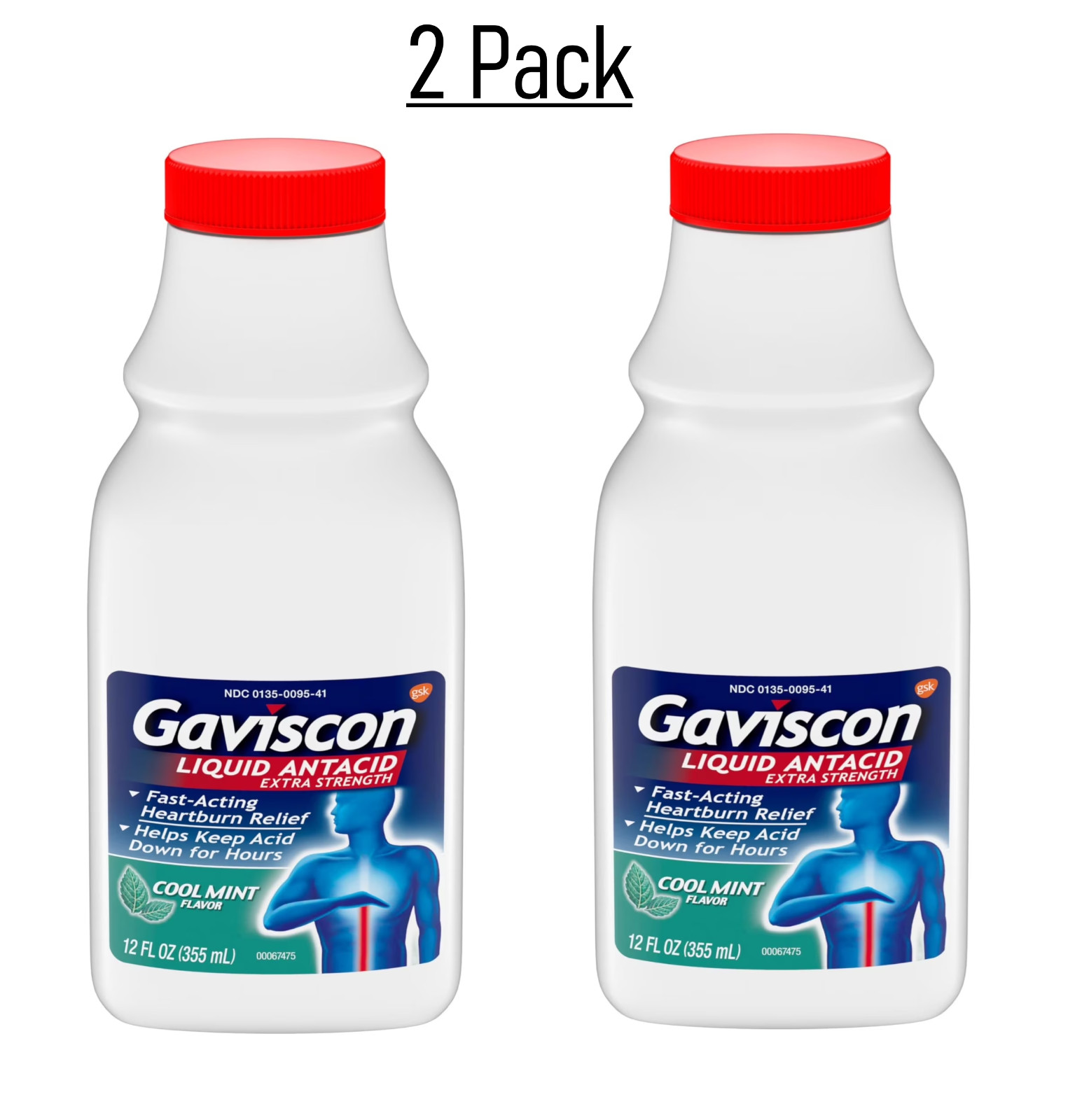 Gaviscon Extra Strength Cool Mint Liquid Antacid For Fast-Acting pack of 2