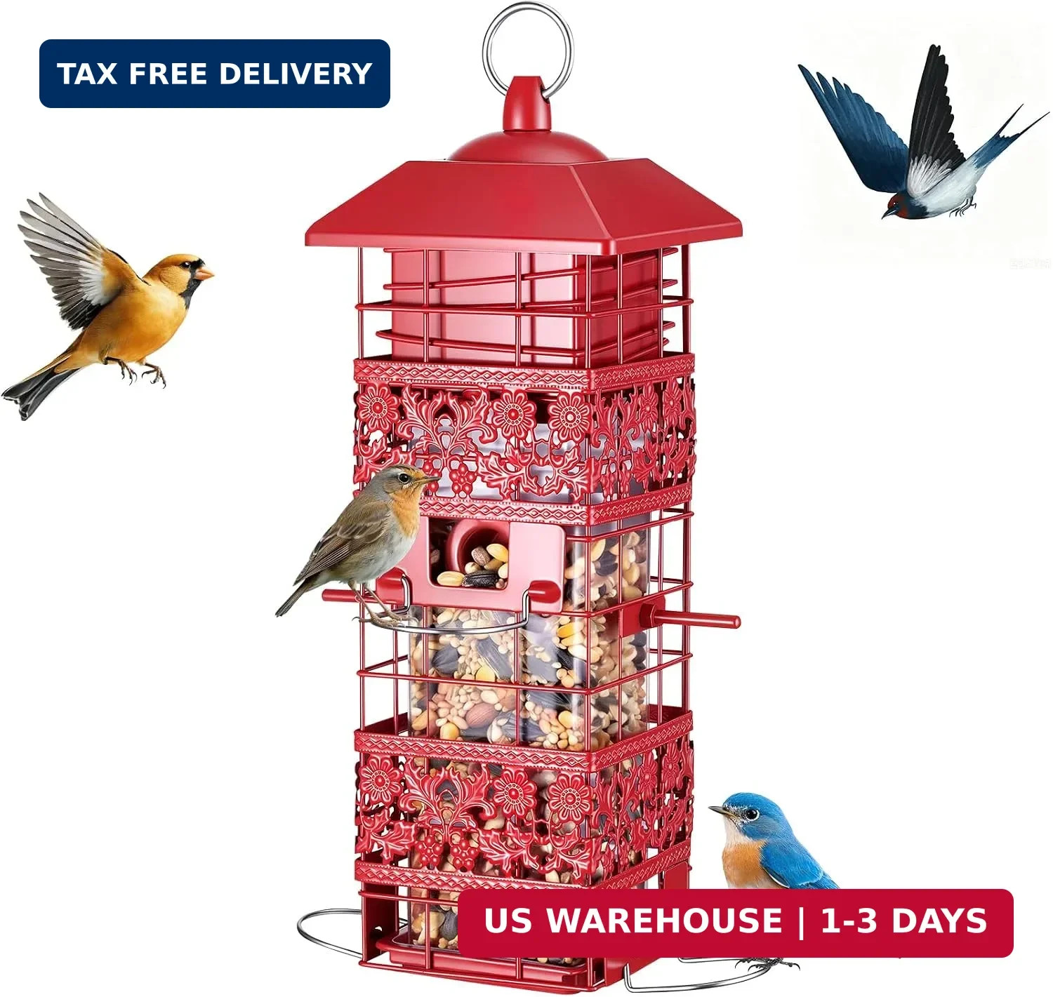 Squirrel Proof Bird Feeder, Weight-Activated Metal Bird Feeders for Outdoors Han