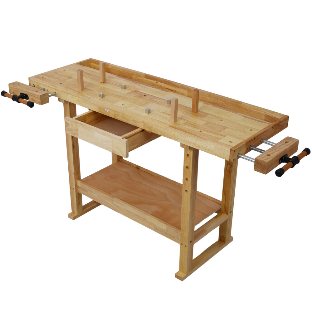 55Inch Wood Workbench Natural Garage Workshop Workbench with Bar Clamps Set