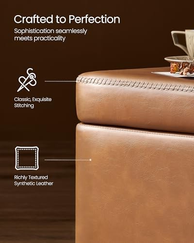 EKHO Collection - Storage Ottoman Bench, Caramel Brown 25-Gallon Storage Bench