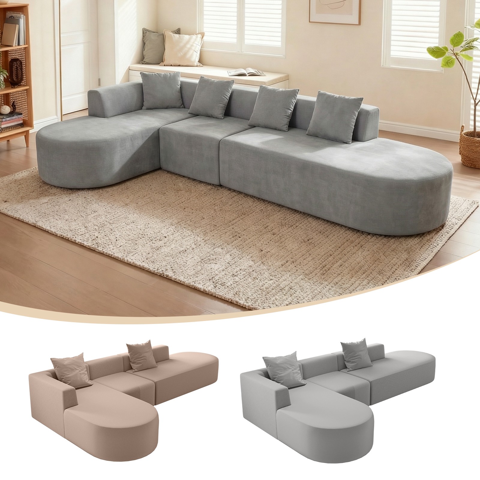 L Shaped Modular sectional couches Sofa,135" Corduroy Boneless Couches with Dee