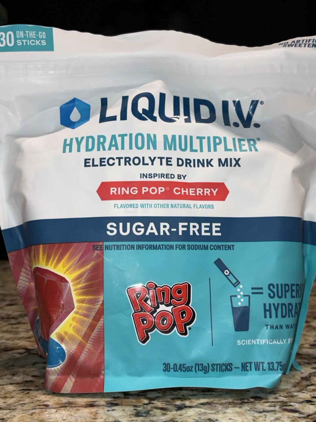 Liquid I.V. Hydration Multiplier Sugar Free Ring Pop Cherry 30 Sticks Legitimate
