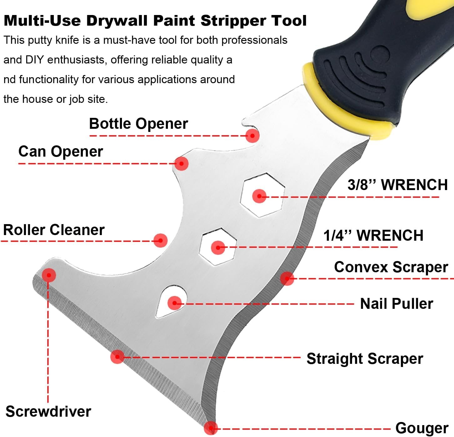 12-In-1 Paint Scraper Tool,Multi-Use Tough Scraper,Paint Scrapers for Wood,Putty