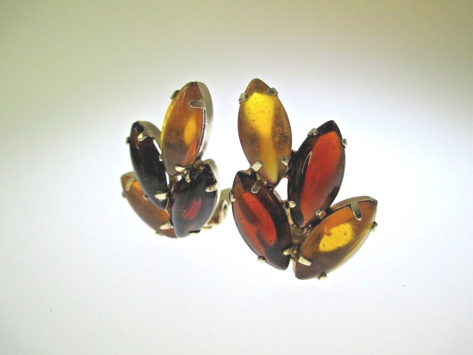 Vintage Rhinestone earrings Amber tones clips unsigned