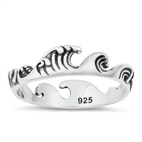 Ocean wave sterling silver toe ring