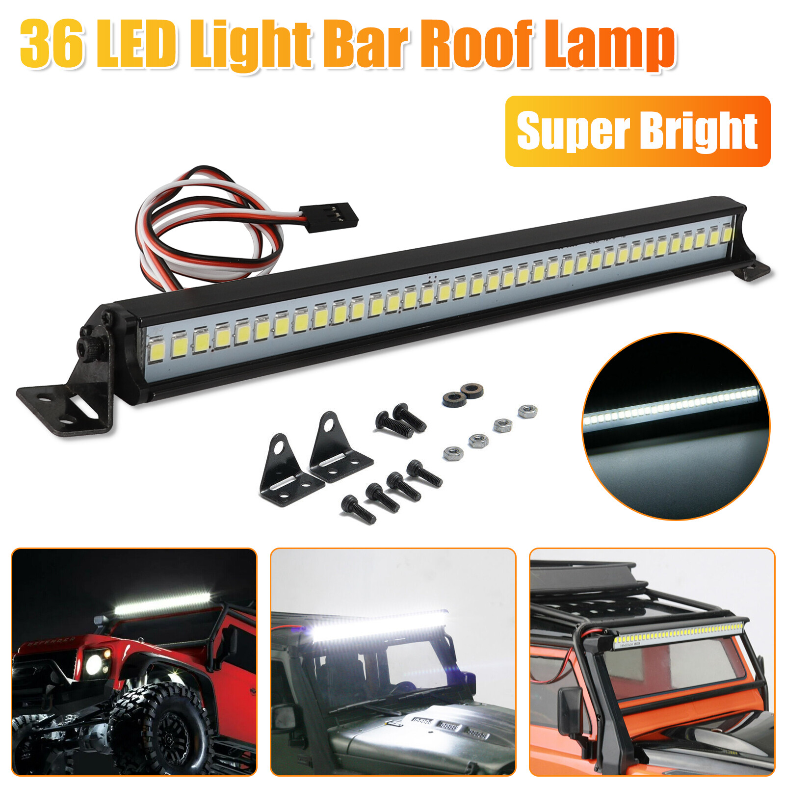 36 LED Roof Lamp Metal Bright Light Bar for 1/10 SCX10 90046 TRX4 RC Car Crawler