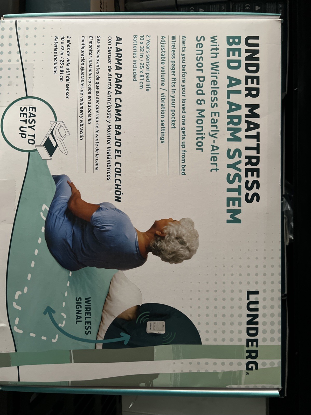 NEW Lunderg Under Mattress Wireless Early Alert Bed Alarm Sys Sensor+Pad+Monitor