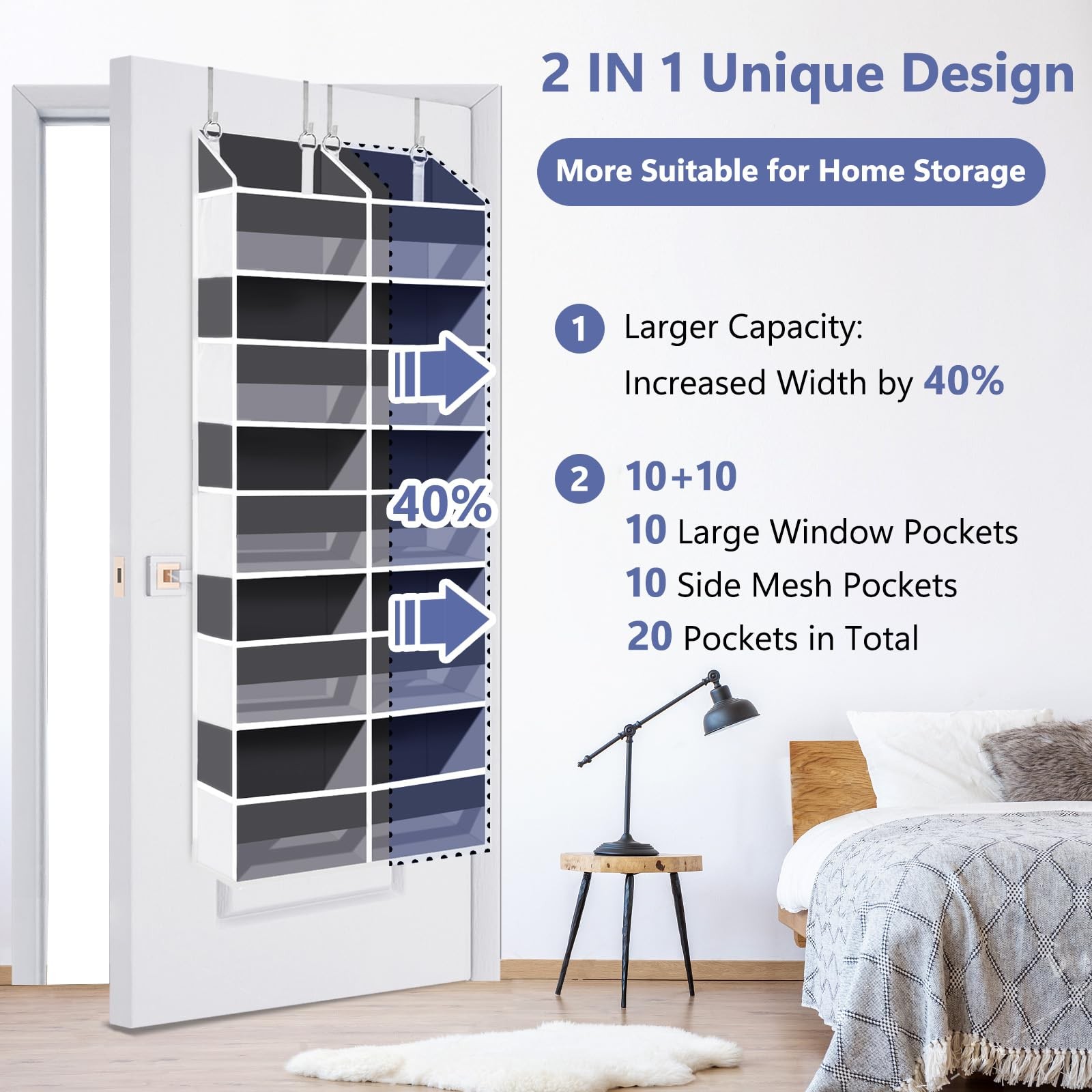 New Heavy Duty Over The Door Organizer 5 Tiers, Extra Large Behind Storage of 10