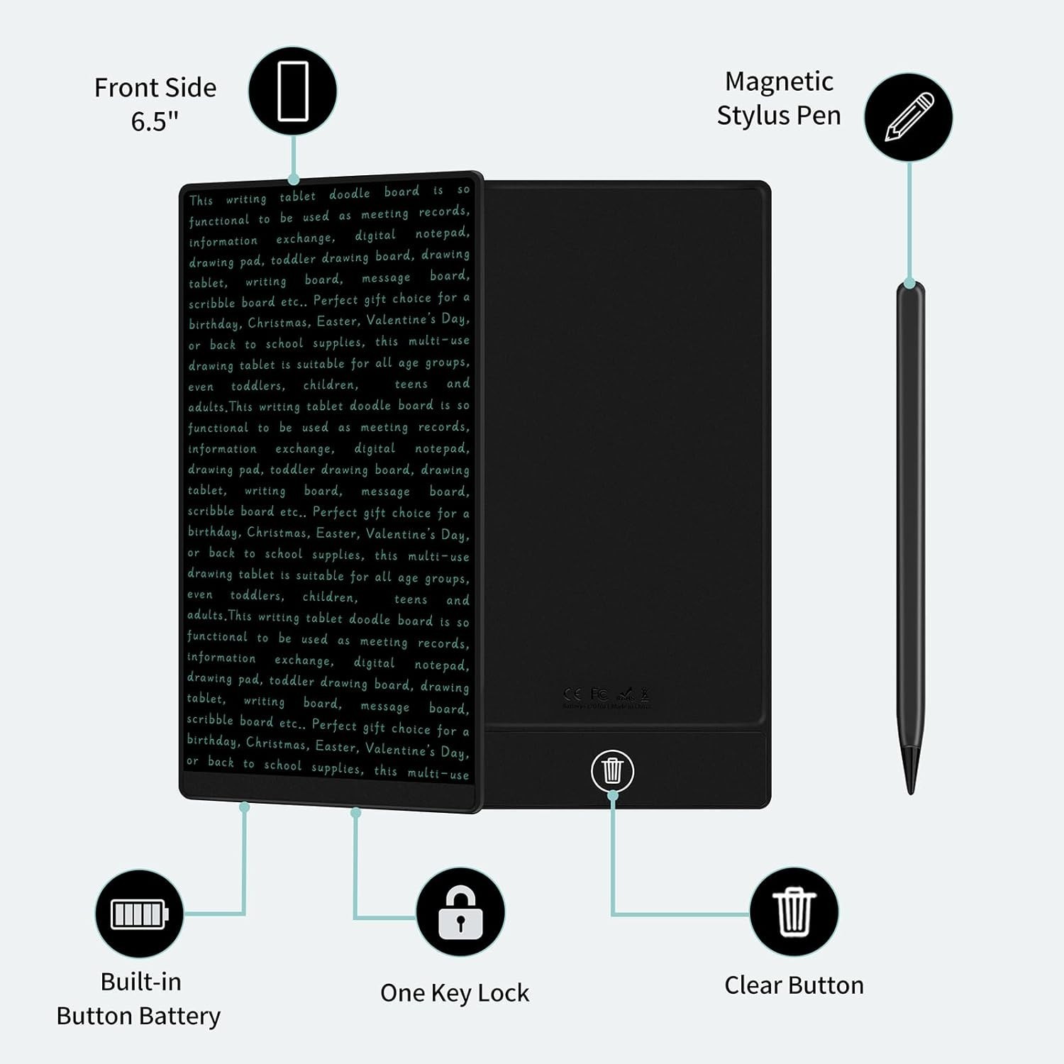 6.5 Inch LCD Writing Tablet - Reusable Digital Notepad for Office and Study