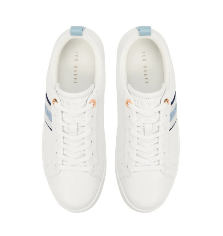 Ted Baker “Bailey Icon” Women's Leather Sneaker Shoes Size 8 White/Blue NEW