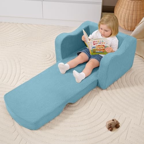 Thick Comfy Toddler Chair and Couch for Kids,2-in-1 Kids Couch Corduroy Blue