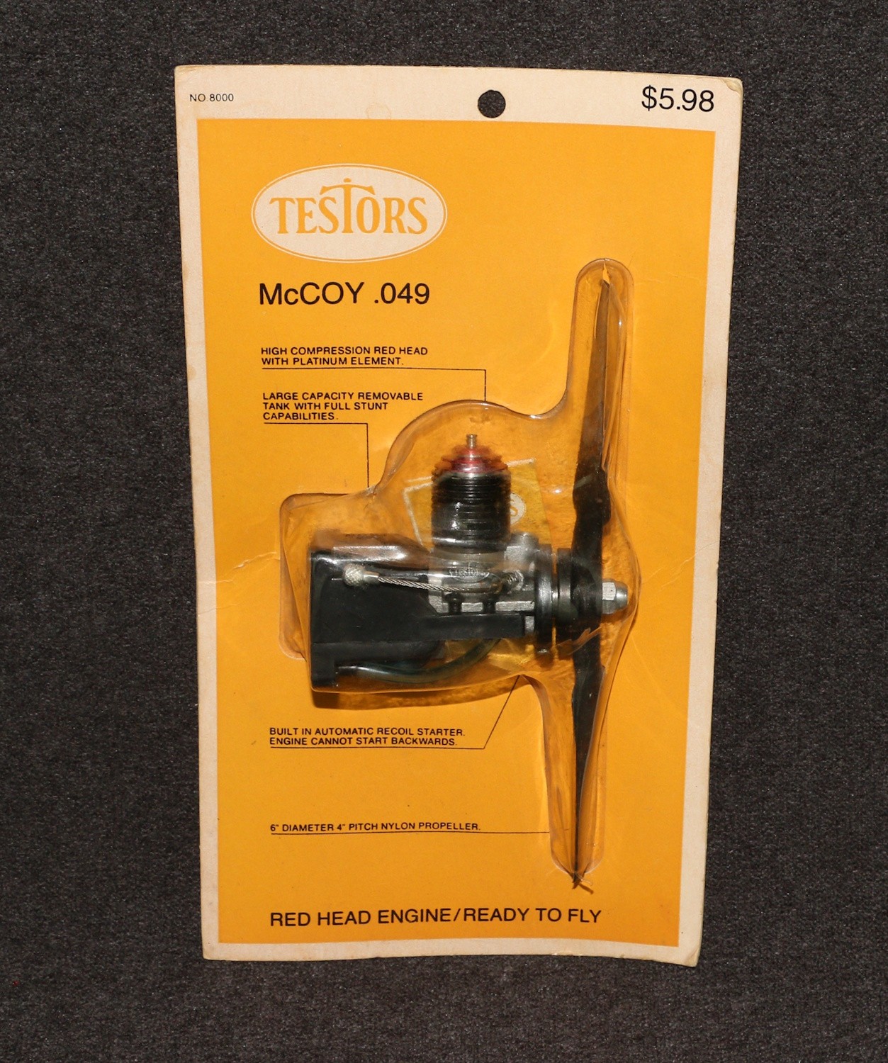 RC Model Airplane Engine Testors .049 McCoy Red Head RTF Blister Card MOC