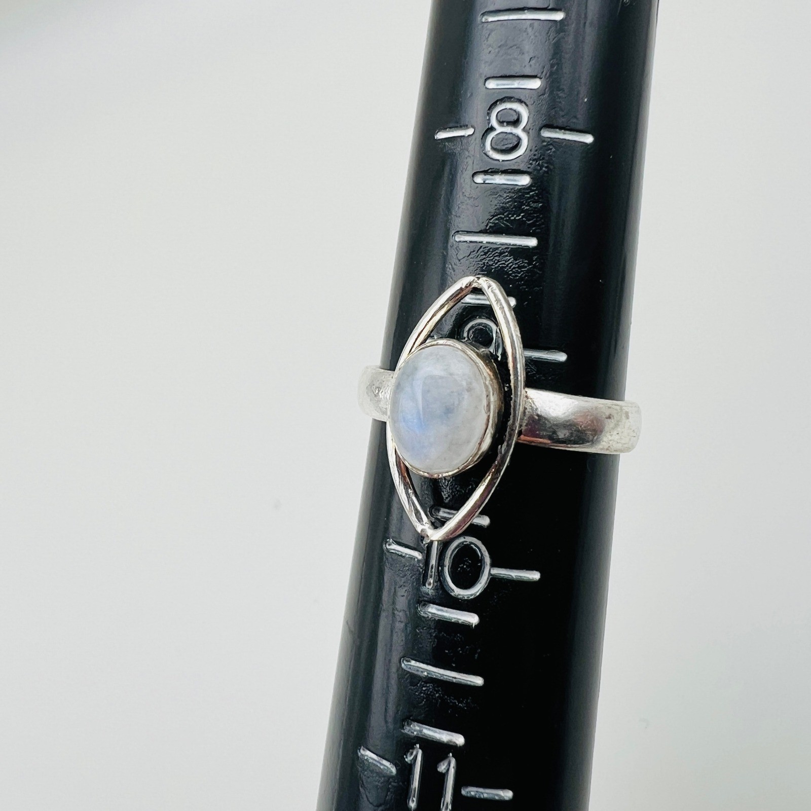 Silver Tone Ring Oval White Cabochon Modern Artisan Boho Statement Size 9 1/4