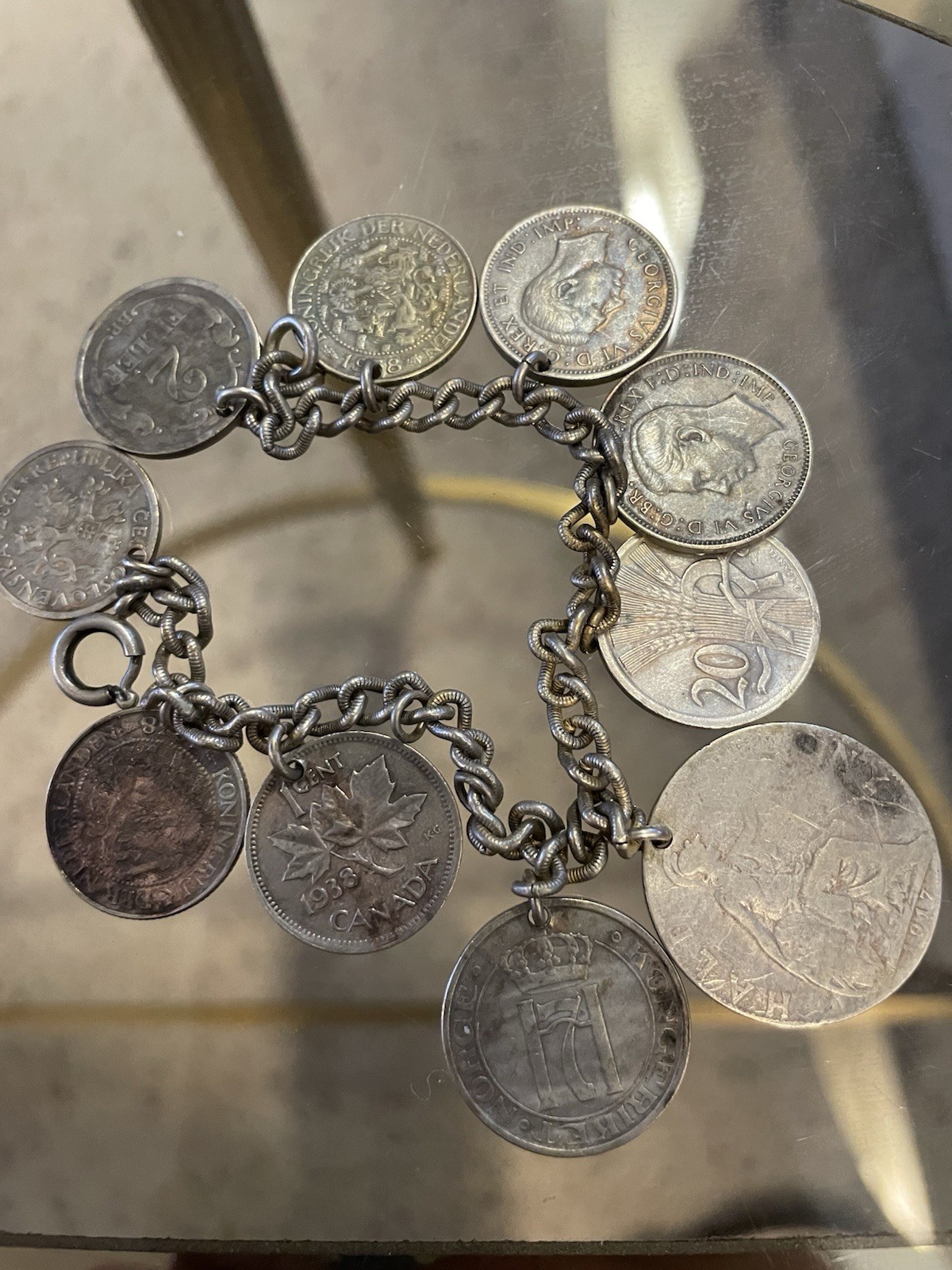 Vintage 1937-38 Allies Coin Bracelet WWII Era History Fashion Memento