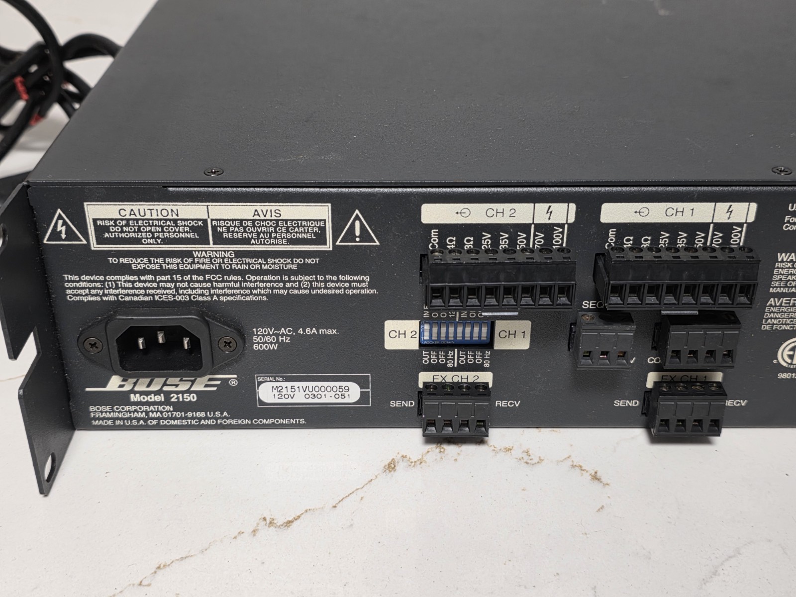 Bose Model M2150 Commercial Power Amplifier Original Box Powers On (Untested)