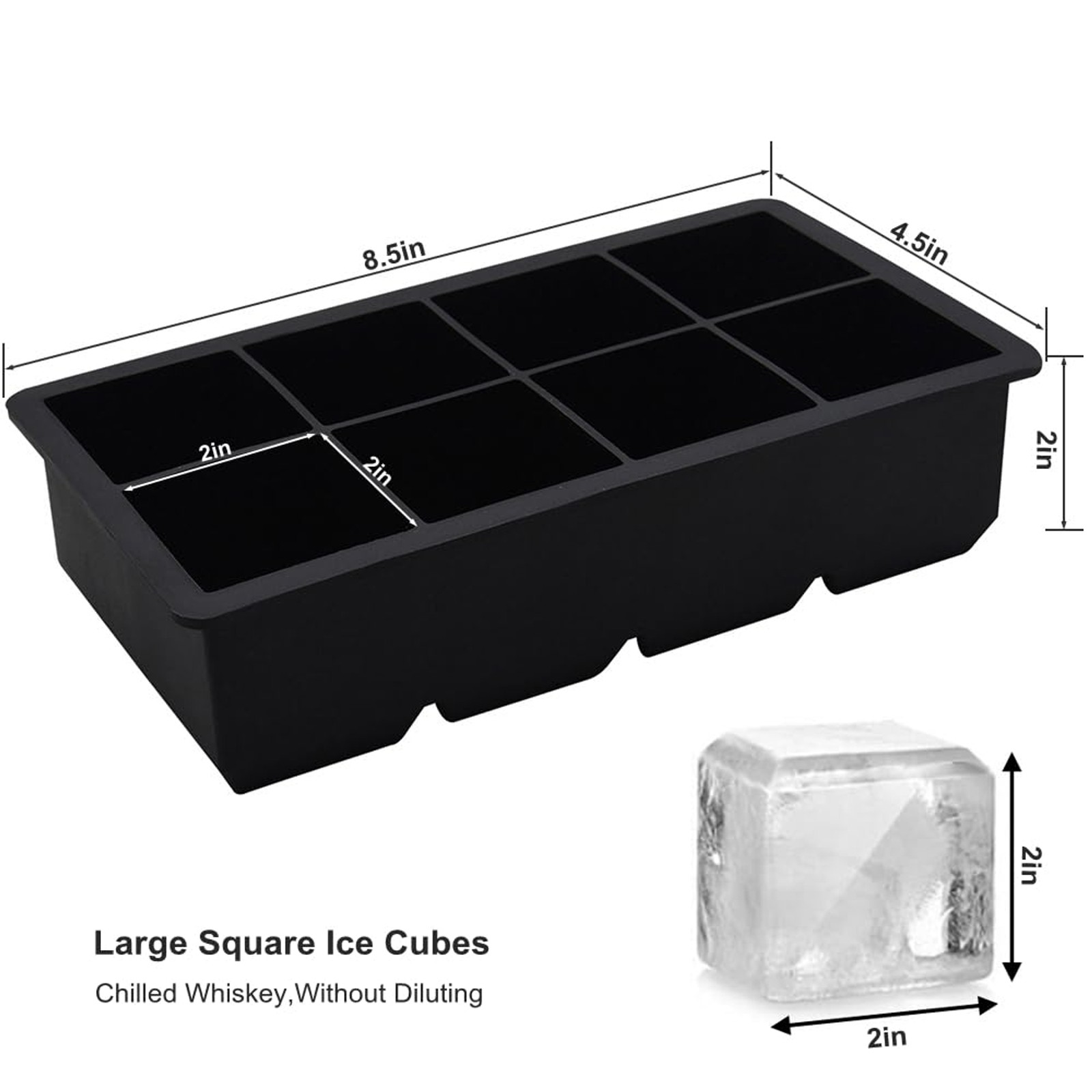 2 Pack Large Ice Cube Tray Silicone Whiskey Ice Molds Easy Release Stackable