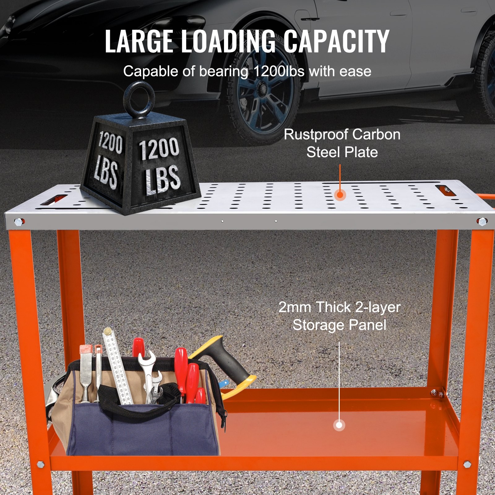 1200 LBS Welding  Table Workbench Wheels Lockable Casters 4 Tool Slots