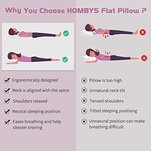 Ultra Thin Flat Pillow for Sleeping, Thin Pillow for Back Sleeper, Supportive St