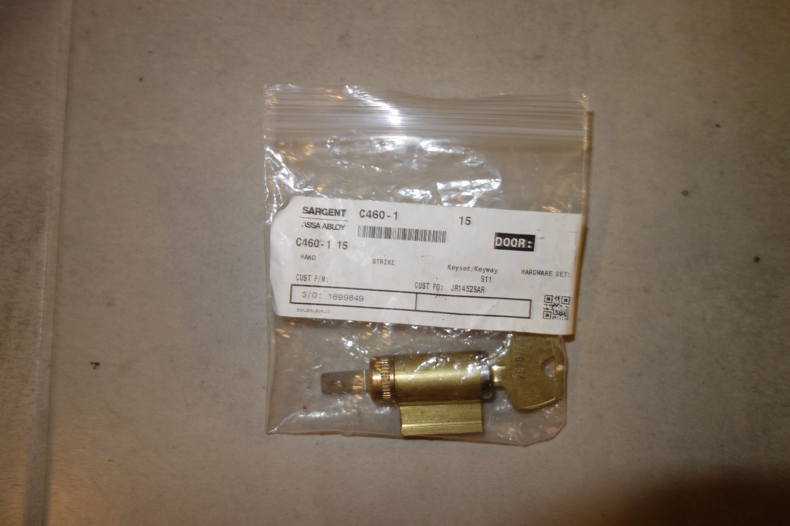 SARGENT C460-1 HL 15 464 D-bolt Cyl Hl 464 Deadbolt Cylinder w/ Key