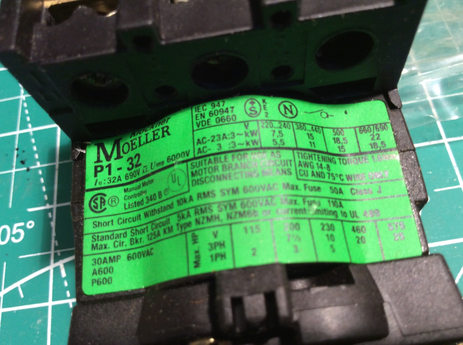 1 pc Moeller P1-32/V/SVB Main Switch, New (334)