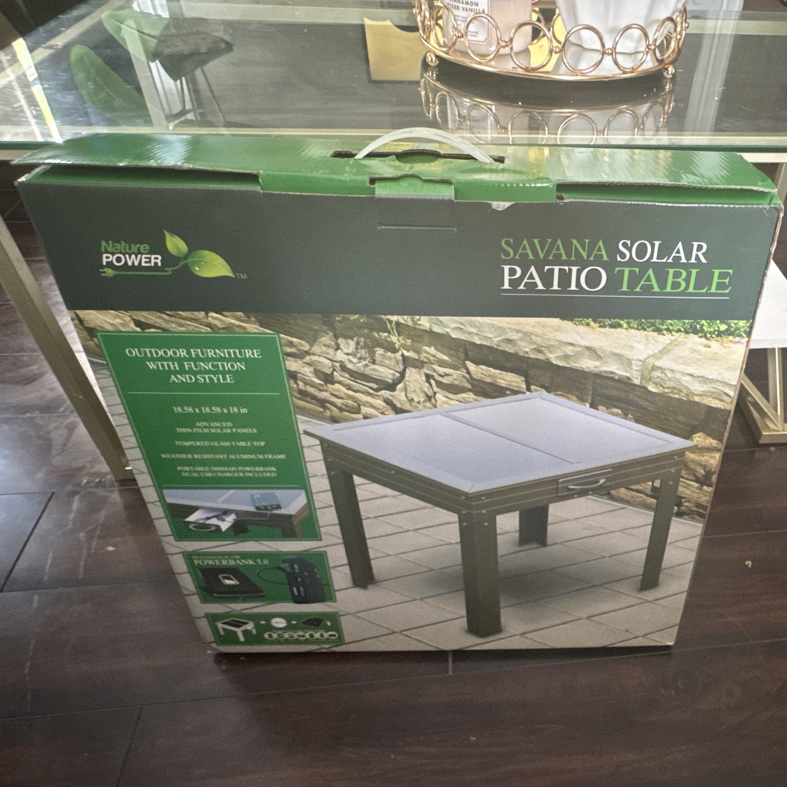 Nature Power Savana Solar Patio Side Table Solar Powered Black 15.88in Square