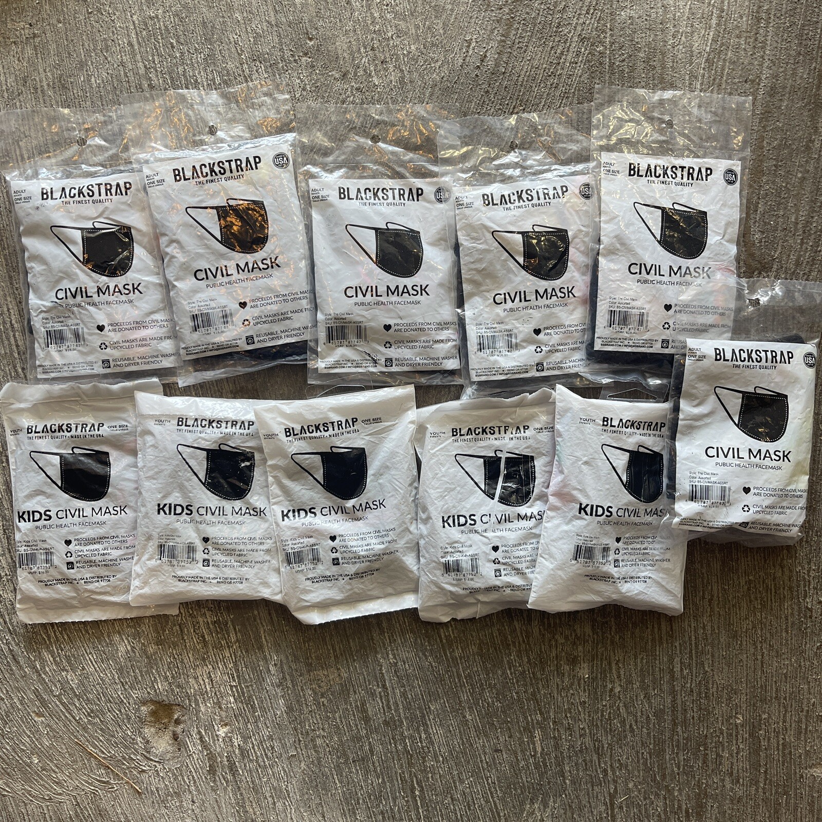 Lot Of 11 Blackstrap Civil Mask - Public Health Facemask - Mixed Adult / Youth