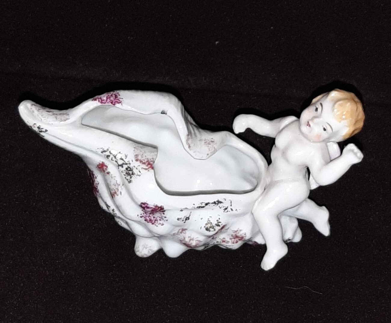Cherub Vase Angel Porcelain Shell Planter Vintage Slip Vase Gilt