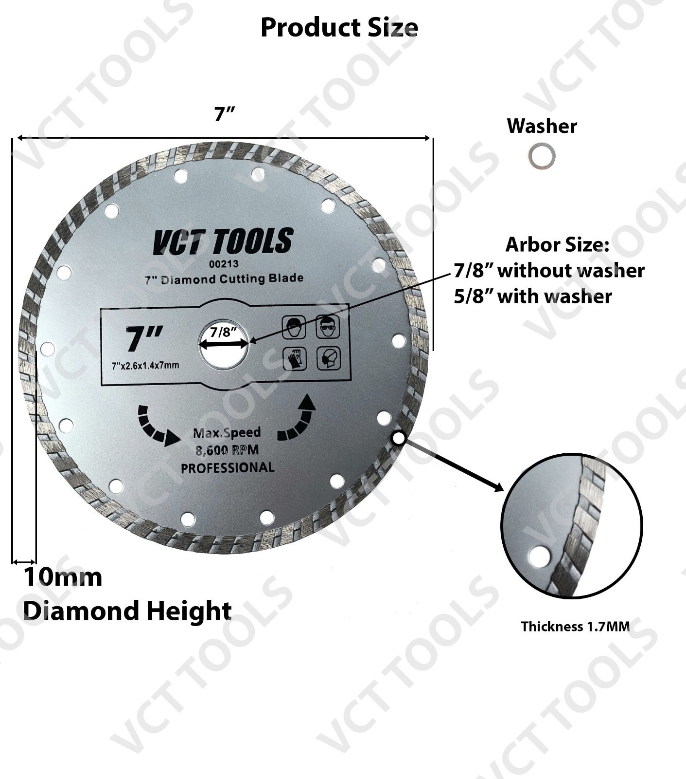 7" Inch Diamond Blade Wet/Dry Turbo for Circular, or Wet Tile Saw Tools