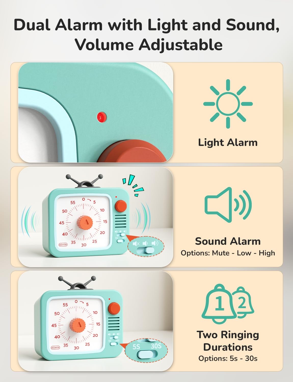 Visual Timer for with Pause, 60 Minute Countdown Timer, Green
