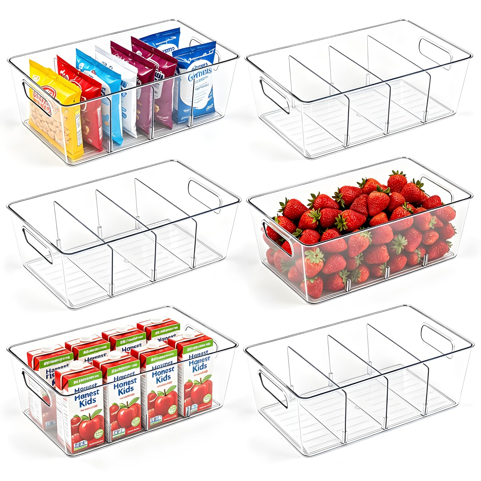 6 Pack Pantry Organizers and Storage, Food Storage Containers with 3 Removabl...