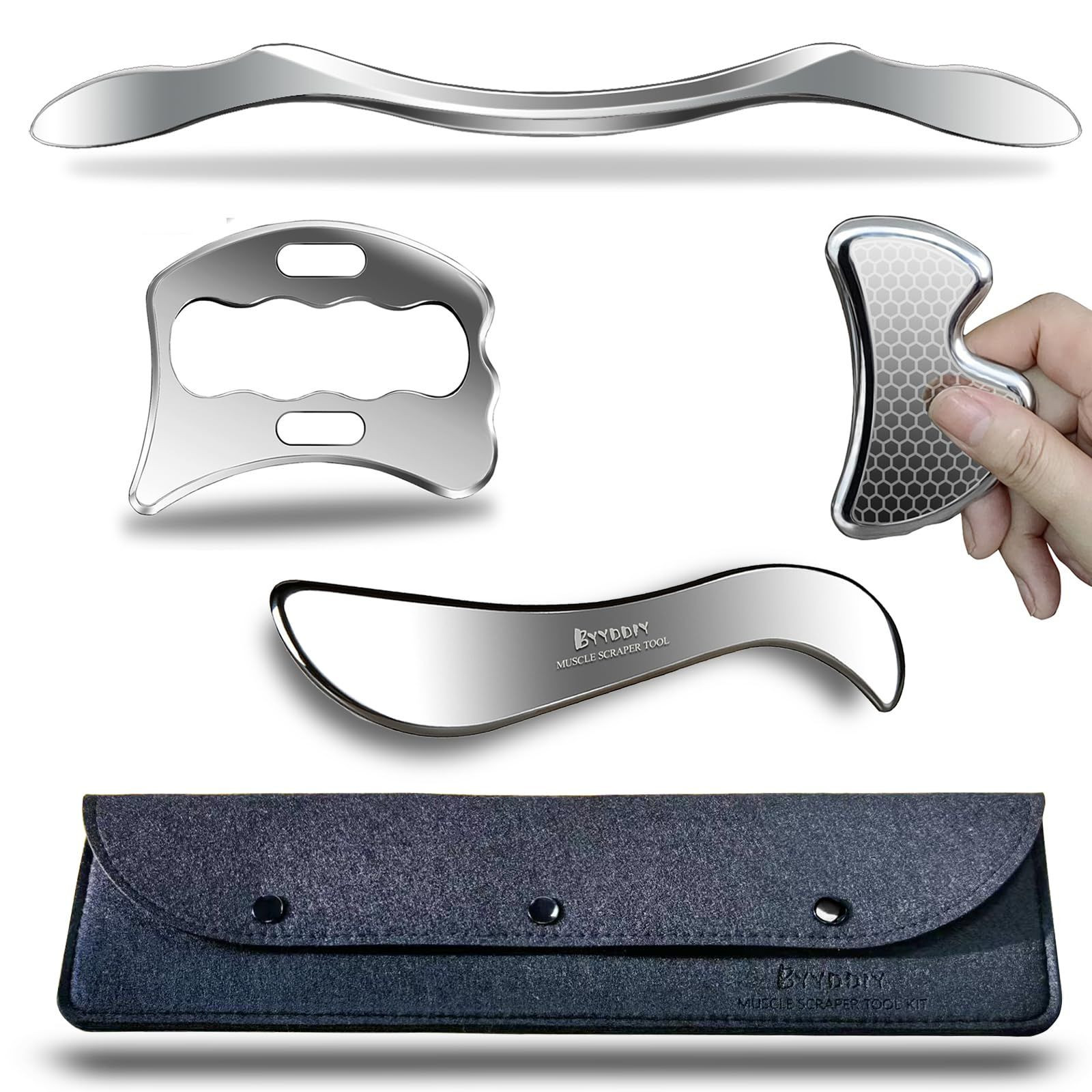 BYYDDIY 304Stainless Steel Gua Sha Muscle Scraper Scraping Massage Silver