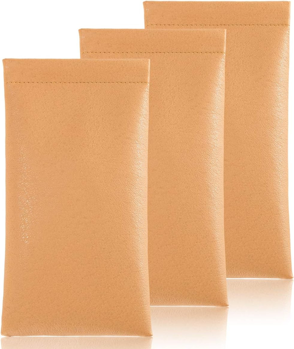 Squeeze Leather Sunglasses Pouch - 3 Pack Glasses Case Soft Eyeglass Sleeve Pouc