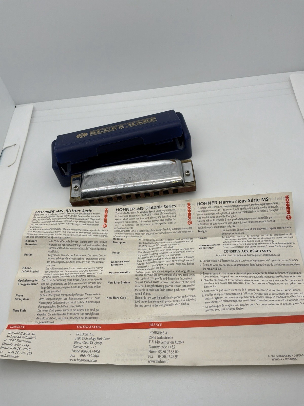 Hohner Blues Harp MS 532/20 Key D Diatonic Harmonica Germany w/ Case & Manual