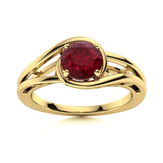 Solitaire 5MM Round Ruby Split Shank Women Ring 925 Sterling Silver Gold Plated